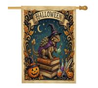Bandiere per la casa con anchilosauro di Halloween, 71,1 x 101,6 cm, double-face, per decorazioni, con dinosauri, vintage, in tela, per la casa, libri, per esterni