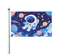 Bandiere per la casa con astronauta del fumetto che galleggia nello spazio, 0,9 x 1,5 m, striscione di auguri con occhielli per interni ed esterni, decorazioni per la casa