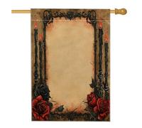 Bandiere per la casa con candele di Halloween in stile gotico rosa, 71 x 101 cm, double face, horror, spaventoso, gotico, vintage, verticale, in tela, per la casa, decorazione estetica per cortile e