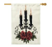 Bandiere per la casa con candele di Halloween in stile gotico rosa, 71 x 101 cm, per esterni, horror, spaventoso, goth, standard, verticali, in lino, decorazione per esterni