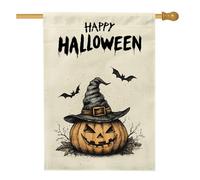 Bandiere per la casa con cappello da strega di Halloween, 71,1 x 101,6 cm, double face, per decorazione esterna, simpatici pipistrelli divertenti per cortile, bandiere per la casa, bandiere spettrali