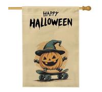 Bandiere per la casa con cappello da strega di Halloween, 71 x 101 cm, double face, per esterni, divertenti bandiere per la casa in iuta standard, bandiere per il cortile dei cartoni animati