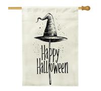 Bandiere per la casa con cappello da strega di Halloween ad acquerello, 71 x 101 cm, per esterni, divertente scopa magica standard, bandiere verticali per la casa, strana strega anteriore cortile