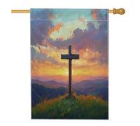 Bandiere per la casa con croce pasquale primaverile, 71 x 101 cm, double face, per esterni, pittura a olio, fiori di campo, bandiere verticali standard per la casa, decorazione per la casa e il