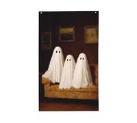 Bandiere per la casa con famiglia di fantasmi seduti sul divano, striscione di auguri stagionale con occhielli, per interni ed esterni, feste e decorazioni per la casa