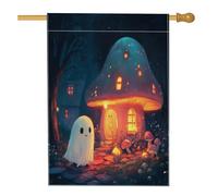 Bandiere per la casa con fantasmi di Halloween, 71,1 x 101,6 cm, double face, decorative, divertenti, con funghi, foresta, cortile, tela, bandiere per la casa, bandiere per esterni