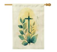 Bandiere per la casa con foglie di piante pasquali primaverili, 71 x 101 cm, double-face, croce botanica verde, standard verticale, in tela, per la casa, paesaggio per le vacanze, decorazione per