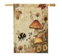 Bandiere per la casa con funghi e api autunnali, 70 x 101 cm, double face, per esterni, in tela, stile vintage, stile vintage, stile vintage, decorazione per la casa, stile retrò anni '70