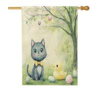 Bandiere per la casa con gatti blu russi primaverili pasquali, 71 x 101 cm, double face, graziose uova di pulcino standard, bandiere per la casa in iuta per animali domestici, decorazioni per esterni