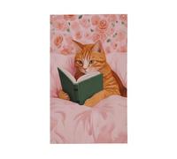 Bandiere per la casa con gatto arancione che legge nel letto o in cortile, striscione di auguri con occhielli per interni ed esterni, decorazioni per la casa per feste