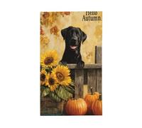 Bandiere per la casa con labrador nero su ringhiera in legno, 0,9 x 1,5 m, striscione con occhielli per interni ed esterni, decorazioni per la casa