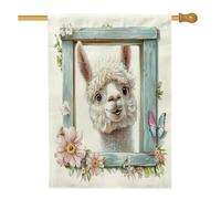 Bandiere per la casa con lama e alpaca primaverile, 71 x 101 cm, su entrambi i lati, divertenti bandiere floreali per finestre standard, bandiere per la casa in iuta con animali per il cortile