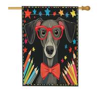 Bandiere per la casa con matite per cani levriero, 71 x 101 cm, per esterni, divertente per il ritorno a scuola, bandiere verticali standard per la casa, bandiere per animali domestici, decorazione