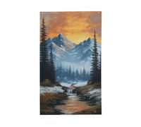 Bandiere per la casa con montagne e foreste con un tramonto da cortile, striscione di auguri stagionale con occhielli per interni ed esterni, decorazioni per la casa per feste