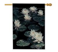 Bandiere per la casa con ninfee nere, 71 x 101 cm, double face, per esterni, divertente stagno con foglie di loto, bandiera verticale in tela per la casa, paesaggio anteriore cortile cortile stampa