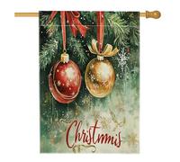 Bandiere per la casa con palline di buon Natale ad acquerello, 71 x 101 cm, double face, per esterni, divertente e bizzarro Natale, tela verticale, bandiera per la casa, festa di Capodanno, cortile