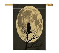 Bandiere per la casa con sagoma di gufo horror di Halloween, 71 x 101 cm, double face, vintage, gotico, spaventoso, albero, tela verticale, bandiera per la casa, raccapricciante scenica anteriore