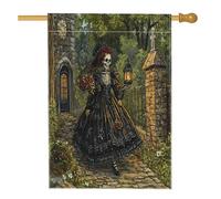 Bandiere per la casa con scheletro di Halloween, 71 x 101 cm, per esterni, con teschio estetico vittoriano, bandiere verticali standard per la casa, giorno dei morti, decorazione per esterni stampata