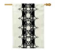 Bandiere per la casa con scheletro gotico di Halloween, senza cuciture, 71 x 101 cm, su entrambi i lati, per esterni, tribale vintage, spaventoso, teschio, tela verticale, bandiera per casa, horror