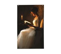 Bandiere per la casa, con scritta in inglese "Woman Reading By The Candle", 0,9 x 1,5 m, con occhielli, per interni ed esterni, feste e decorazioni per la casa