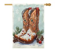 Bandiere per la casa con stivali occidentali Merry Christmas, 71 x 101 cm, double-face, per esterni, motivo cowboy, sud-ovest, in lino, verticale, per casa, vacanze, Capodanno, cortile, cortile