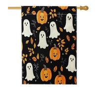 Bandiere per la casa con zucche di Halloween, 71,1 x 101,6 cm, double face, decorative per esterni, divertenti fantasmi dei cartoni animati, bandiere per la casa, in tela da cortile, divertenti