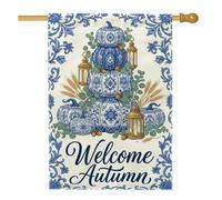 Bandiere per la casa con zucche, rustiche tradizionali lanterne autunnali con foglie blu su entrambi i lati, bandiere decorative per portico anteriore per esterni, patio, prato, ingresso campeggio, 71