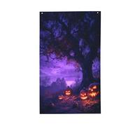 Bandiere per la casa con zucche sotto un albero, 0,9 x 1,5 m, striscione di auguri con occhielli per interni ed esterni, decorazioni per la casa per feste