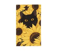 Bandiere per la casa da cortile con gatto nero che sbircia il girasole giallo, 0,9 x 1,5 m, striscione di auguri con occhielli per interni ed esterni, decorazioni per la casa per feste