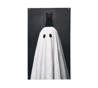 Bandiere per la casa da cortile con gatto nero su foglio bianco, 9 x 1,5 m, striscione di auguri con occhielli per interni ed esterni, decorazioni per la casa