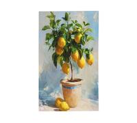 Bandiere per la casa da cortile con limoni gialli maturi in un vaso di argilla rustica, striscione di auguri stagionale con occhielli per interni ed esterni, decorazioni per la casa