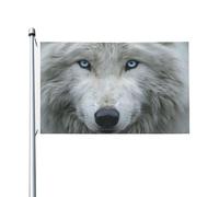 Bandiere per la casa da cortile con lupo bianco, occhi azzurri, striscione di auguri stagionale con occhielli per interni ed esterni, decorazioni per la casa