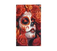 Bandiere per la casa da cortile con teschio donna rosa rossa, 0,9 x 1,5 m, striscione di auguri con occhielli per interni ed esterni, decorazioni per la casa