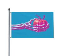 Bandiere per la casa da cortile retrò con scheletro comico che tiene la zucca con 3 x 1,5 m, striscione di auguri con occhielli per interni ed esterni, decorazioni per la casa