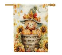 Bandiere per la casa degli spaventapasseri del raccolto autunnale, 71 x 101 cm, double face, per esterni, zucche ad acquerello autunnali, bandiere standard per la casa, bandiere per il cortile dei