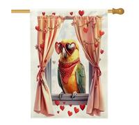 Bandiere per la casa degli uccelli con pappagalli, 71,1 x 101,6 cm, su entrambi i lati, per decorazione, per San Valentino, divertente, per finestra, cortile, casa, cortile, bandiere per esterni