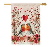 Bandiere per la casa degli uccelli con pettirosso, 71,1 x 101,6 cm, double face, per decorazione, San Valentino, regalo con rose, albero anteriore e cortile, bandiere per la casa, bandiere per la
