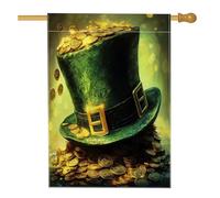 Bandiere per la casa dei cappelli verdi per il giorno di San Patrizio, 71,1 x 101,6 cm, double face, decorative, monete dorate vintage, bandiere per la casa, divertenti bandiere decorative per il