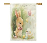 Bandiere per la casa dei coniglietti pasquali primaverili 71,1 x 101,6 cm su entrambi i lati, uova di pulcino carine, bandiere verticali per la casa, bandiere di iuta con animali decorazione per