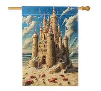Bandiere per la casa dei gamberetti di Natale sulla spiaggia, 71 x 101 cm, double face, per esterni, divertente castello di sabbia natalizia costiera standard verticale in tela per casa, vacanze