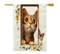 Bandiere per la casa dei gatti abissini primaverili 71,1 x 101,6 cm su entrambi i lati, divertenti bandiere floreali per finestre anteriori e cortili verticali per la casa, bandiere in iuta per
