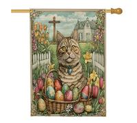 Bandiere per la casa dei gatti britannici a pelo corto primaverile, 71 x 101 cm, double face per esterni, uova di fattoria, croce gattino, bandiere verticali standard per la casa, decorazione vintage
