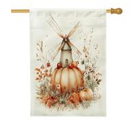 Bandiere per la casa dei mulini a vento autunnali ad acquerello, 71,1 x 101,6 cm, double face, decorative per esterni, con zucche autunnali e foglie, bandiere per la casa, per esterni