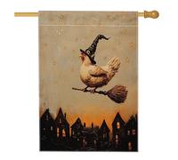 Bandiere per la casa dei pulcini di Halloween, 71 x 101 cm, doppio lato, strega scopa stelle bandiere standard per la casa, bandiere da cortile con animali decorazioni per esterni
