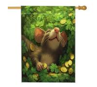 Bandiere per la casa dei topi per il giorno di San Patrizio, 71 x 101 cm, double face, per esterni, divertente motivo trifoglio, stampa verticale su tela, bandiera per la casa, quadrifoglio, campagna
