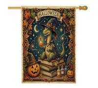 Bandiere per la casa del brachiosauro di Halloween, 71,1 x 101,6 cm, double face, per decorazioni, con dinosauri, vintage, in tela da cortile, bandiere per la casa, libri, bandiere decorative per