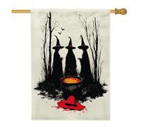 Bandiere per la casa del calderone della strega di Halloween, 71 x 101 cm, double face per esterni, vintage gotico scenico scenico in lino verticale per la casa, bandiera horror spaventosa per cortile