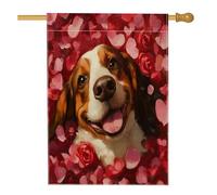 Bandiere per la casa del cane Basset Hound di San Valentino 71 x 101 cm su entrambi i lati per esterni, Lover Rose Puppy Standard Vertical Canvas Home Flags, Pet Front Yard Backyard Decorazione