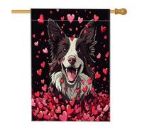 Bandiere per la casa del cane Border Collie per San Valentino, 71 x 101 cm, double face, per esterni, divertente, cuore, cucciolo, tela verticale, bandiera per la casa, per amanti degli animali