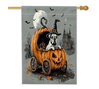 Bandiere per la casa del cane boxer di Halloween, 71,1 x 101,6 cm, double face, decorative per esterni, con zucche, carrozza, cortile, bandierine per la casa, per esterni